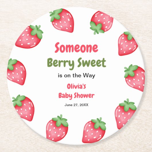 Someone Berry Sweet Strawberry Baby Shower  ラウンドペーパーコースター (正面)
