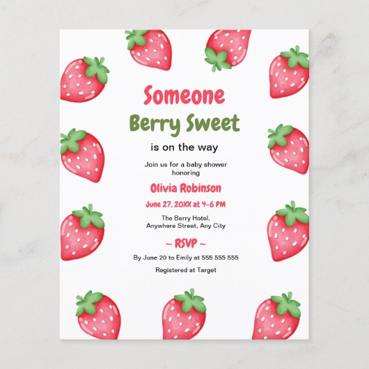 Someone Berry Sweet Strawberry Baby Shower Invite  チラシ (正面)