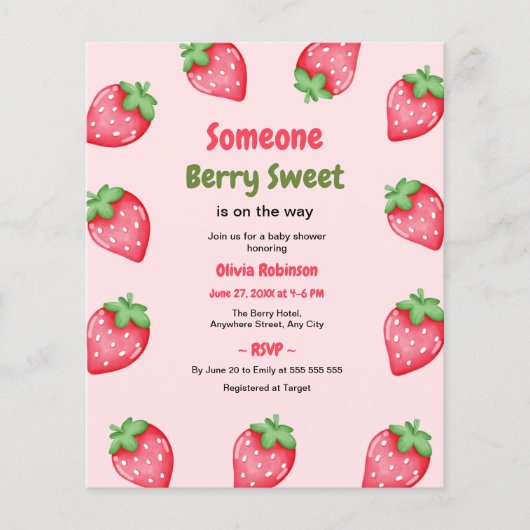 Someone Berry Sweet Strawberry Baby Shower Invite  チラシ (正面)