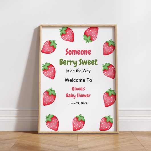 Someone Berry Sweet Strawberry Baby Shower Welcome ポスター