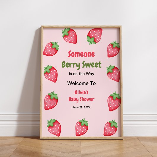 Someone Berry Sweet Strawberry Baby Shower Welcome ポスター