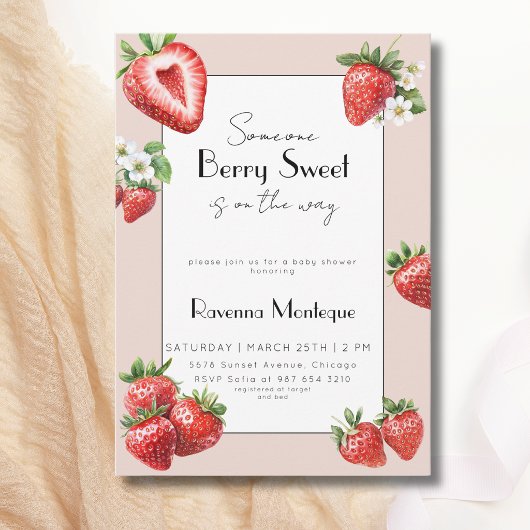 Someone Berry Sweet Strawberry Cute Baby Shower 招待状