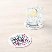 Someone in New York Loves Me Retro Funny Design ラウンドペーパーコースター (インサイチュ)