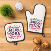 Someone in New York Loves Me Retro Funny Design 鍋つかみ&鍋敷きセット (トップダウン)