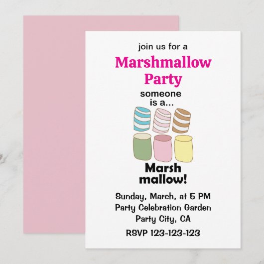 Someone Is A Marshmallow Funny Food Party 招待状 (正面/裏面)