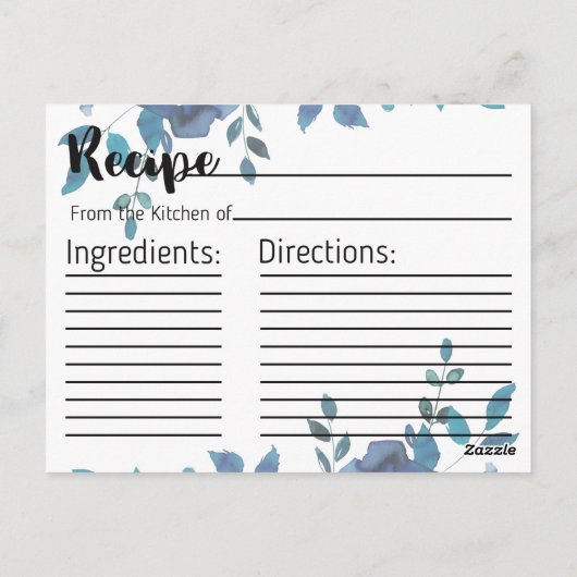 Something Blueバラブライダルシャワーレシピカード ポストカード (裏面)