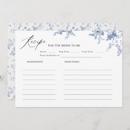 Something Blueフローラブライダルシャワーレシピ 招待状 (正面/裏面)