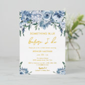 Something Blueフローラブライダルシャワー金ゴールド 箔招待状 (立ち正面)