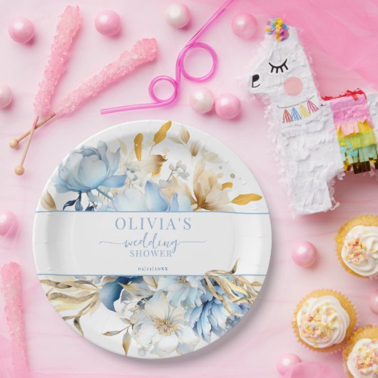 Something Blueフローラ金ゴールドウェディングシャワー ペーパープレート (パーティー)