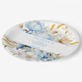 Something Blueフローラ金ゴールドウェディングシャワー ペーパープレート (アングル)