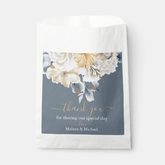 SOMETHING BLUE – 青の白いフローラ フェイバーバッグ (正面)