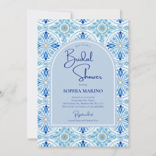 Something Blue Amalfi Coastal Bridal Shower 招待状 (正面)