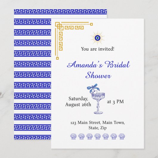 Something Blue and Greek Bridal Shower 招待状 (正面/裏面)