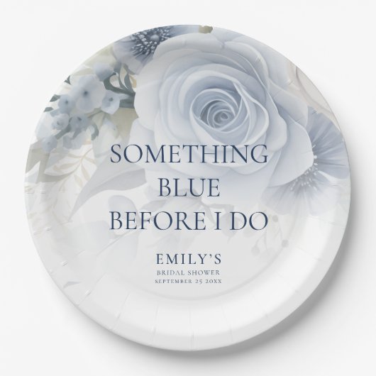 Something Blue Before I do花模様ブライダルシャワー ペーパープレート (正面)