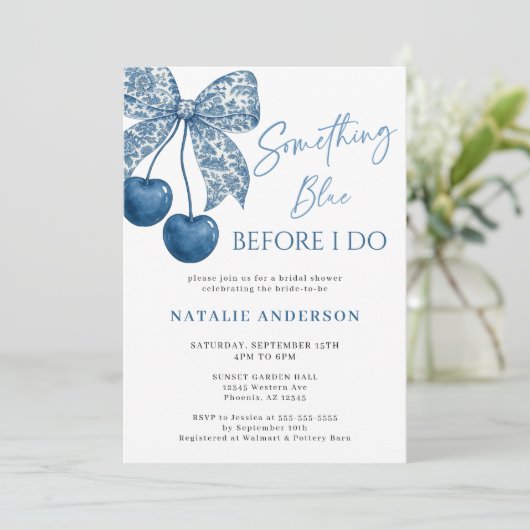 Something Blue Before I Do Blue Bow Bridal Shower 招待状 (スタンド正面)
