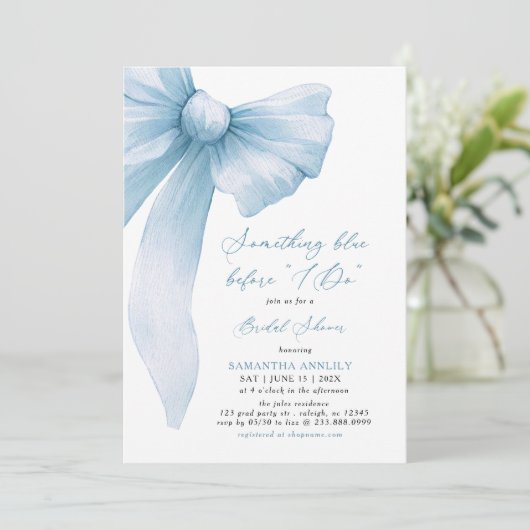 Something Blue Before I Do  Blue Bow Bridal Shower 招待状 (スタンド正面)