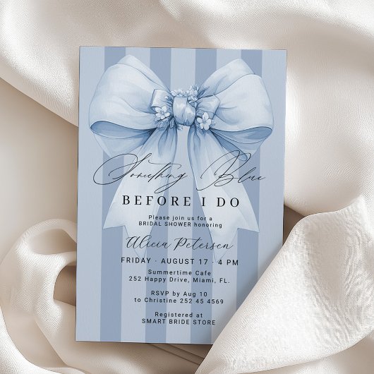 Something blue before I do blue bow bridal shower 招待状