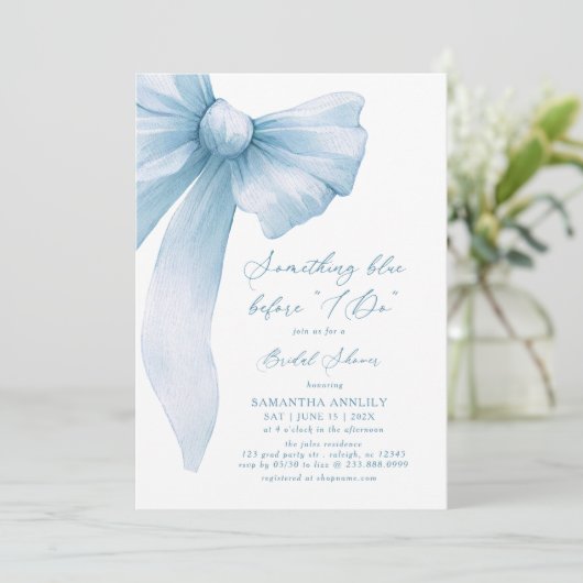 Something Blue Before I Do  Blue Bow Bridal Shower 招待状 (スタンド正面)