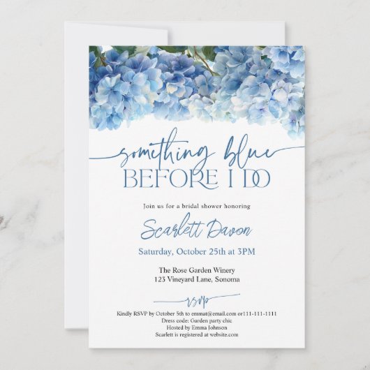 Something Blue Before I Do Blue Hydrangea Bridal 招待状 (正面)