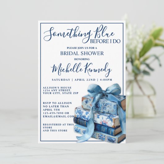Something Blue Before I Do Bookish Bridal Shower 招待状 (スタンド正面)