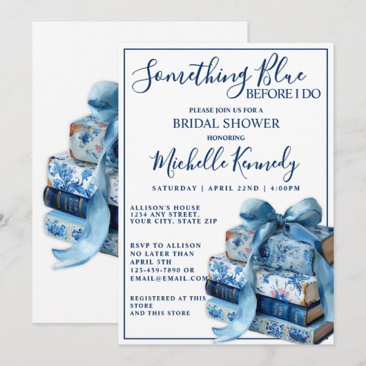 Something Blue Before I Do Bookish Bridal Shower  招待状 (正面/裏面)
