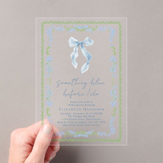Something Blue Before I Do Bow Bridal Shower アクリル招待状 (インサイチュ (ポータブル))