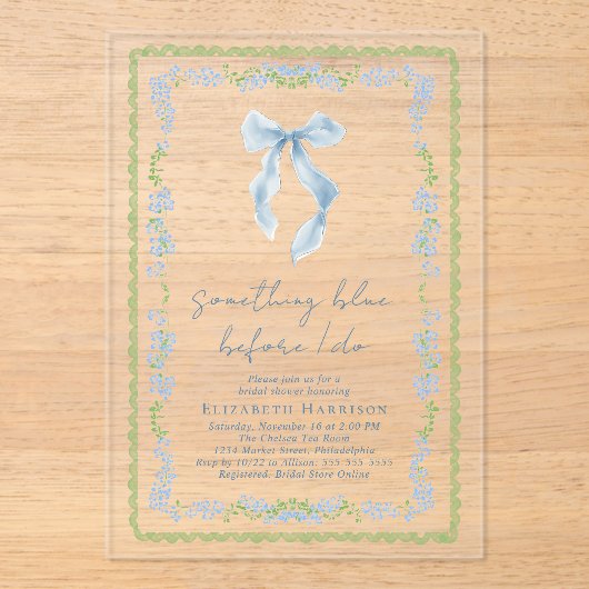 Something Blue Before I Do Bow Bridal Shower アクリル招待状 (正面)