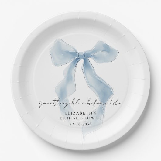 Something Blue Before I Do Bow Bridal Shower ペーパープレート (正面)