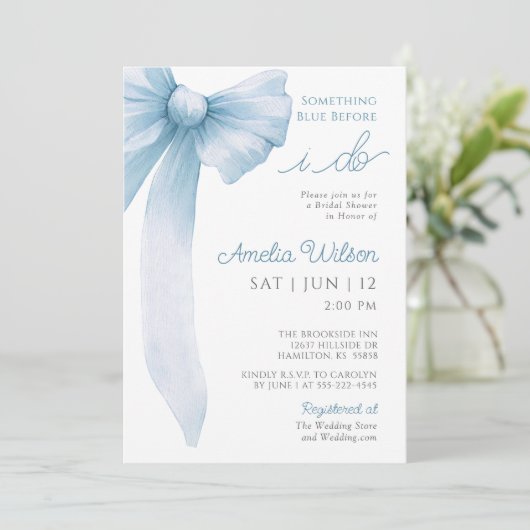 Something Blue Before I Do Bow Bridal Shower 招待状 (スタンド正面)