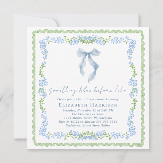 Something Blue Before I Do Bow Bridal Shower 招待状 (正面)