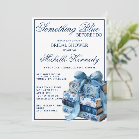 Something Blue Before I Do Elegant Bridal Shower 招待状 (スタンド正面)
