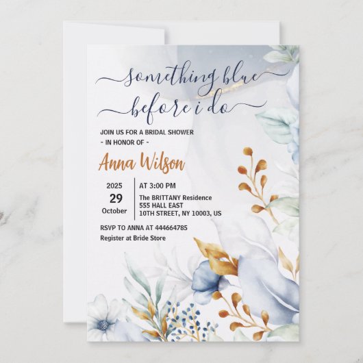 Something Blue Before I Do Elegant Bridal Shower 招待状 (正面)