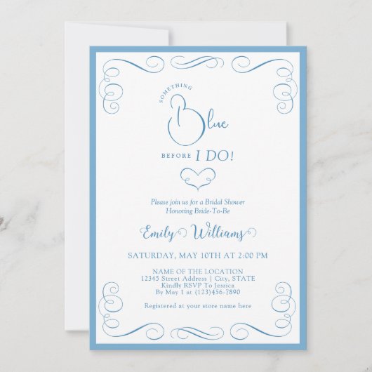 Something Blue Before I Do Elegant Bridal Shower 招待状 (正面)