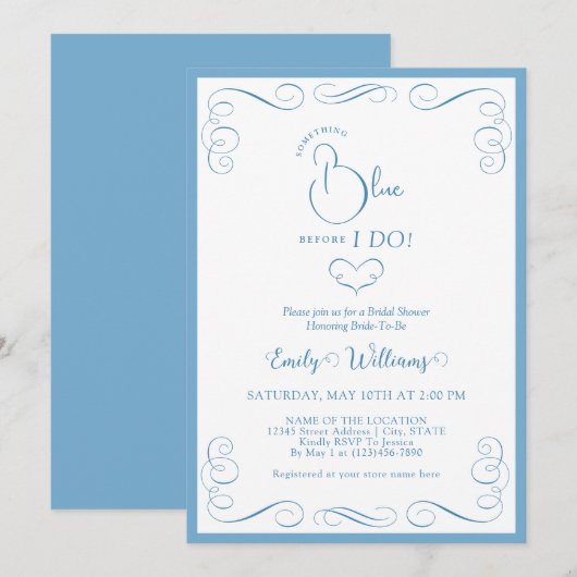Something Blue Before I Do Elegant Bridal Shower 招待状 (正面/裏面)