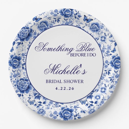 Something Blue Before I Do Floral Bridal Shower  ペーパープレート (正面)