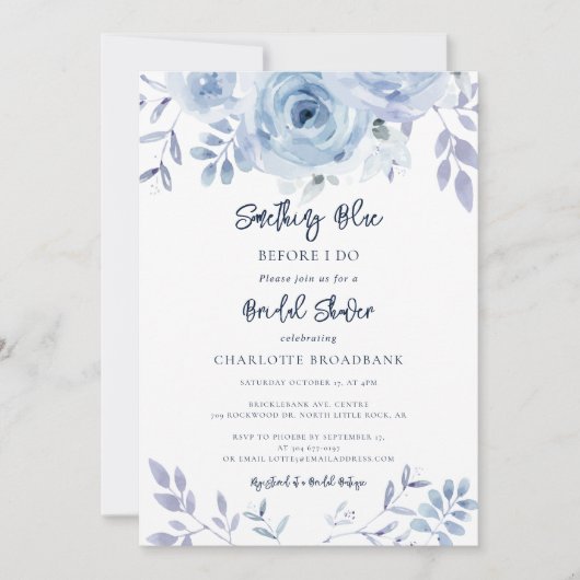 Something Blue Before I Do Floral Bridal Shower 招待状 (正面)