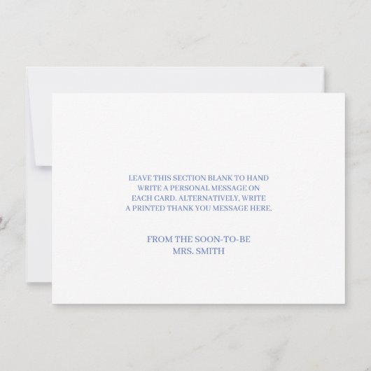 Something blue before i do hydrangea bridal shower サンキューカード (裏面)