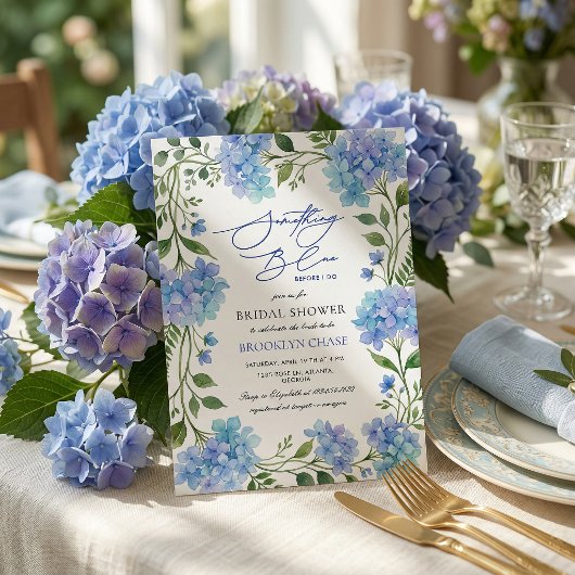 Something Blue Before I Do Hydrangea Bridal Shower 招待状