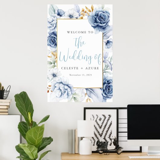 Something Blue Before I Do I Doフローラウェルカムサイン ポスター (ホームオフィス)