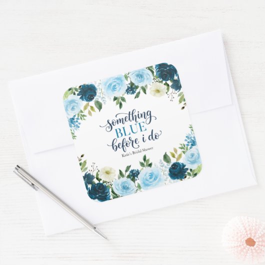 Something Blue Before I Do Navy Floral Bridal Show スクエアシール (封筒)