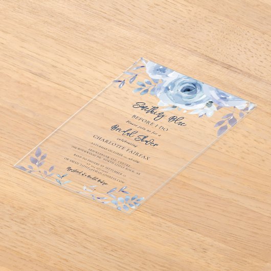 Something Blue Before I Do Script Bridal Shower アクリル招待状 (レイダウン)