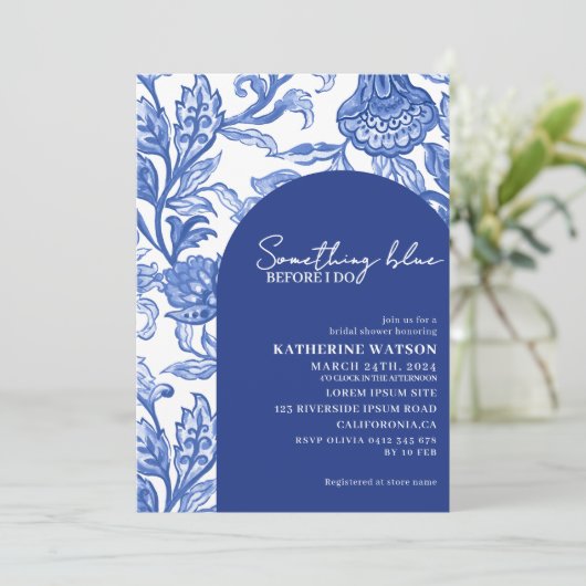 Something blue blue chinoiserie bridal shower 招待状 (スタンド正面)
