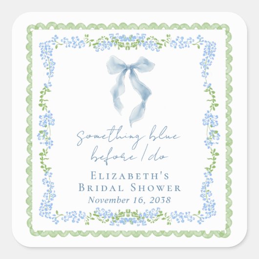 Something Blue Bow Bridal Shower スクエアシール (正面)