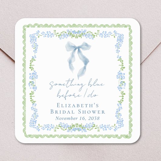 Something Blue Bow Bridal Shower スクエアシール