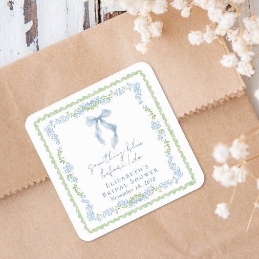 Something Blue Bow Bridal Shower スクエアシール