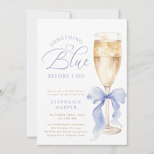 Something Blue Bow Bridal Shower 招待状 (正面)