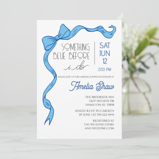 Something Blue Bow Bridal Shower Invitation 招待状 (スタンド正面)