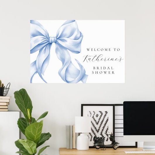 Something Blue Bow Bridal Shower Welcome ポスター (ホームオフィス)