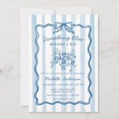 Something Blue Bow Stripe Bridal Shower Invitation 招待状 (正面)
