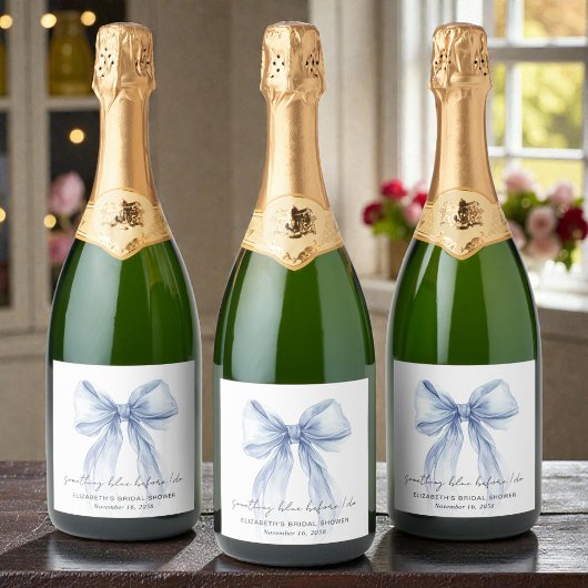 Something Blue Bow Watercolor Bridal Shower スパークリングワインラベル
